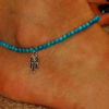 Turquoise Bead Anklet with Hand of Peace