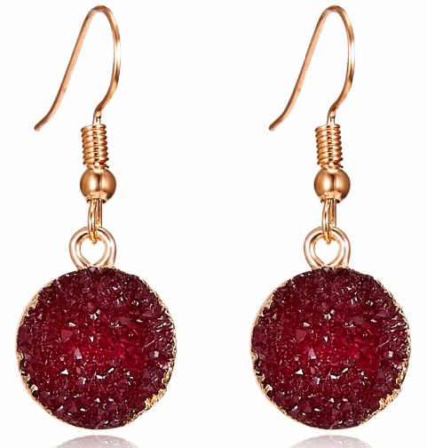 Wine Color Druzy Earring with Golden