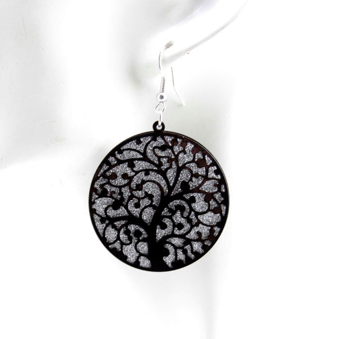 Black Double Layer Tree of Life Earrings