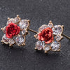Rose shaped Red Stud Crystal Earrings