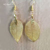 Golden Natural Leaf Dangle Earrings