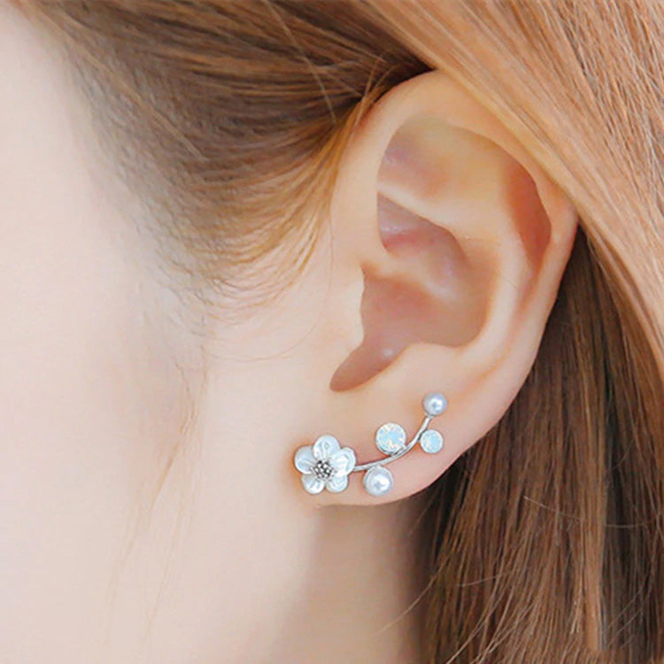 Silver White Small Flower Earrings