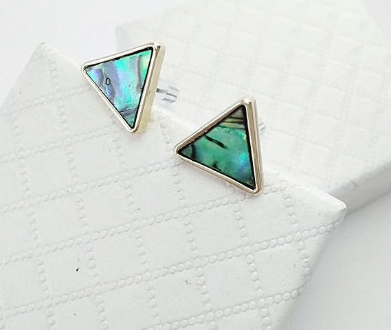 Triangle Green Mother of Pearl Stud Earrings