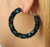Blue and Black Crystal Hoop Earrings
