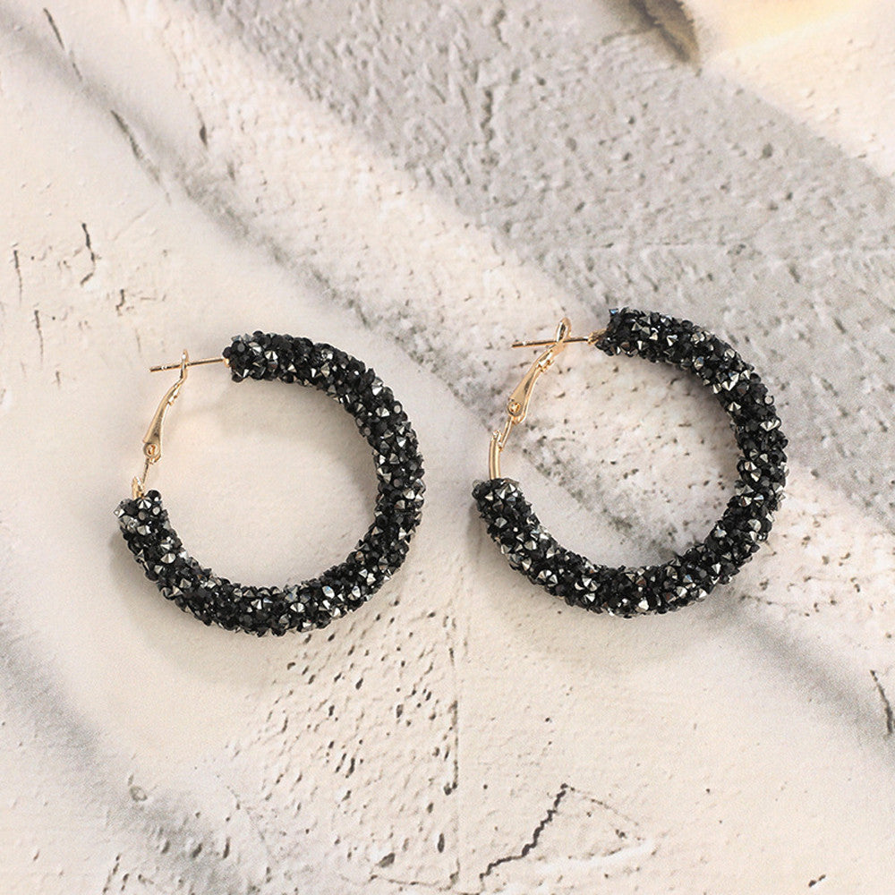 Black and Grey Crystal Hoop Earrings