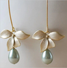 GOLDEN FLOWER WITH TURQUOISE BEAD IN GOLDEN WIRE EARRING