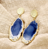 Blue Stone Big Long Drop Earrings