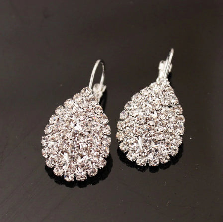 Silver Water Drop Austrian Crystal Drop Earrings