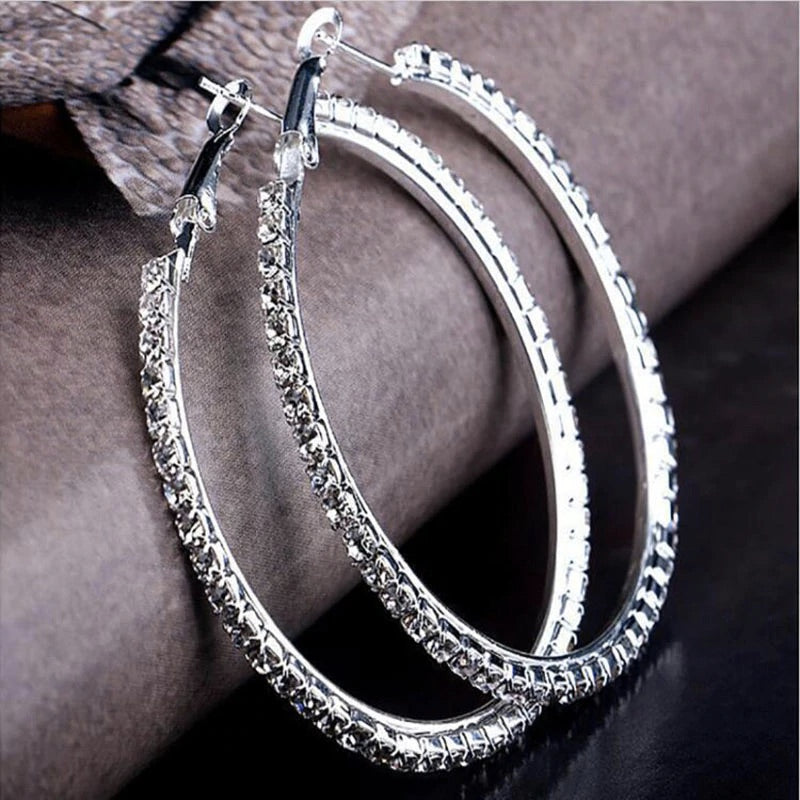 Silver with Crystals Hoop Earrings