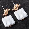 Knotted Square Pearl Drop Earrings