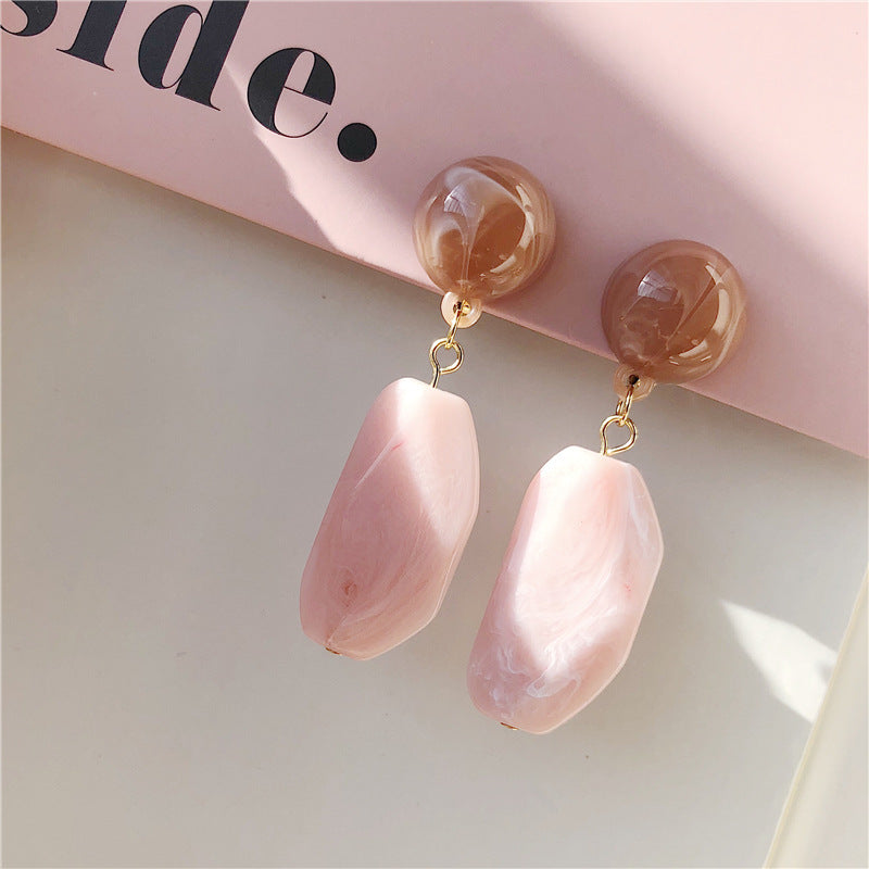 Nude Pink Square Drop Earrings