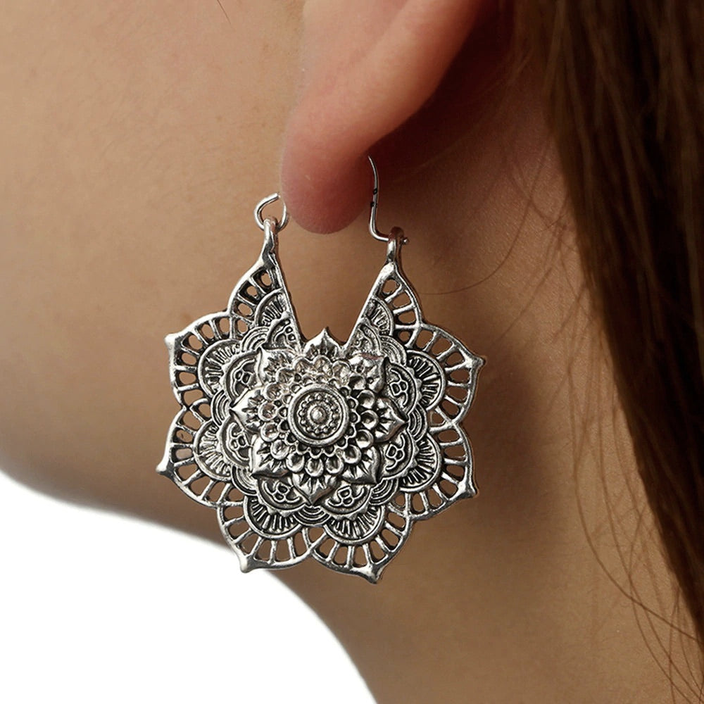 Heart shaped Afghani - Antique Silver and Antique Gold Earrings