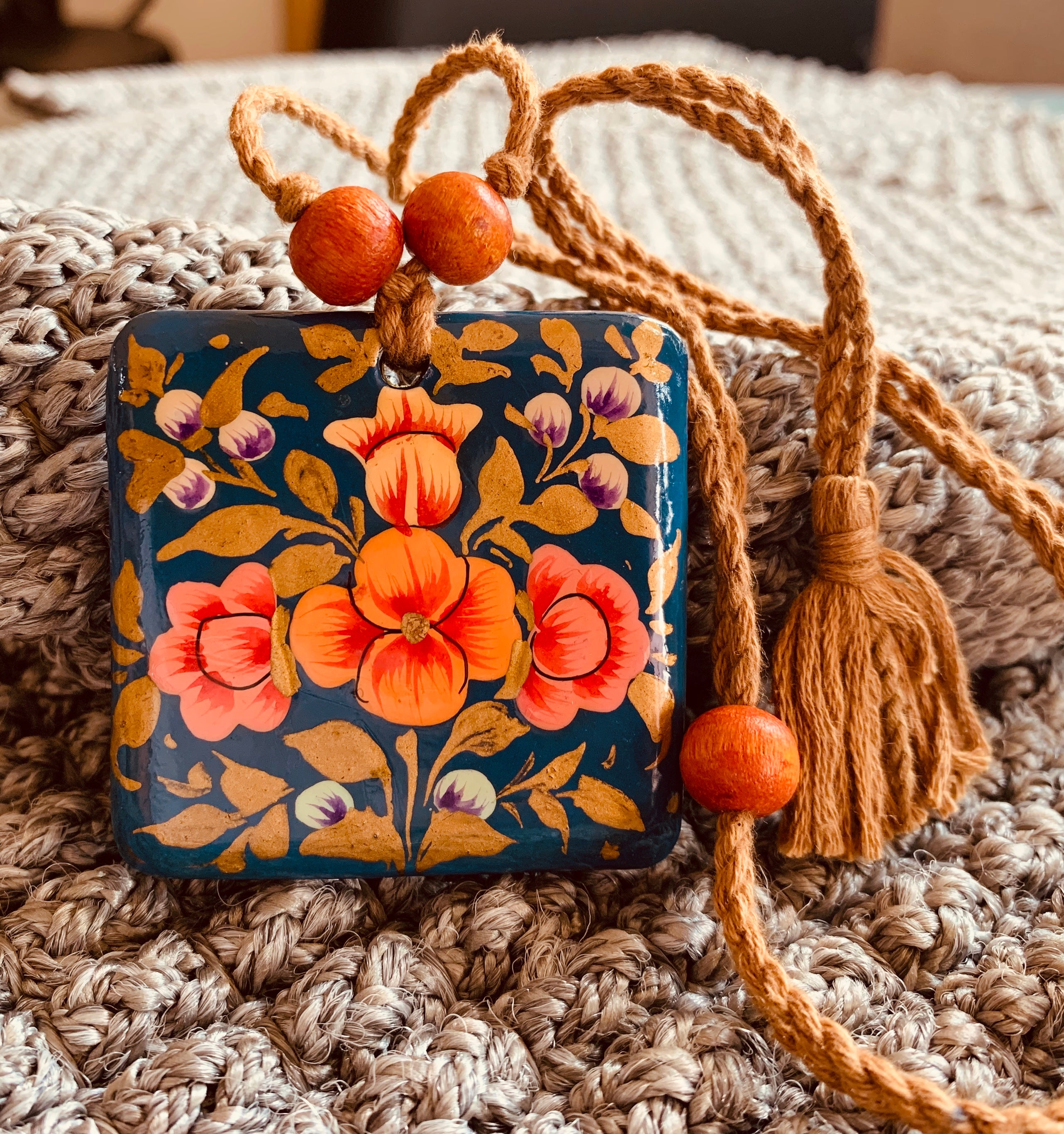 Finding Enid with LOVE - Papier Mâché Orange Flower on Antique White Box Bag  by Enid Collins