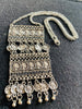 Afghan Tribal Silvered Metal Rectangular Fringed Pendant Necklace
