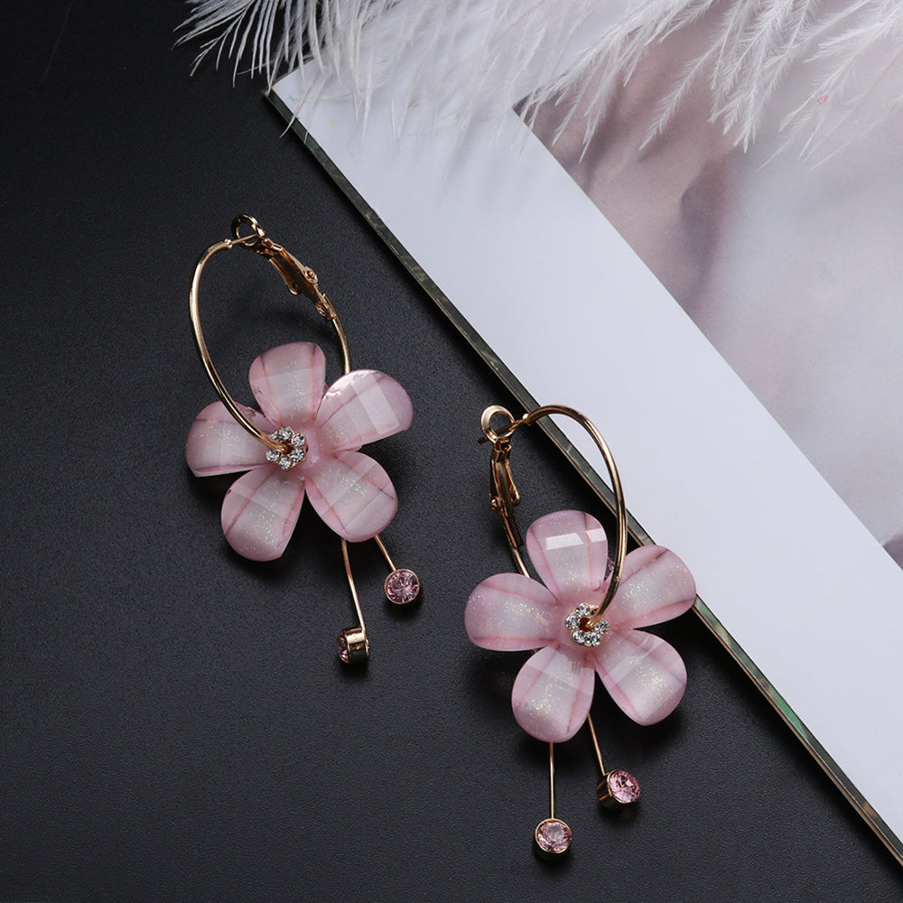 Pink Cherry Blossom Hoop Earrings